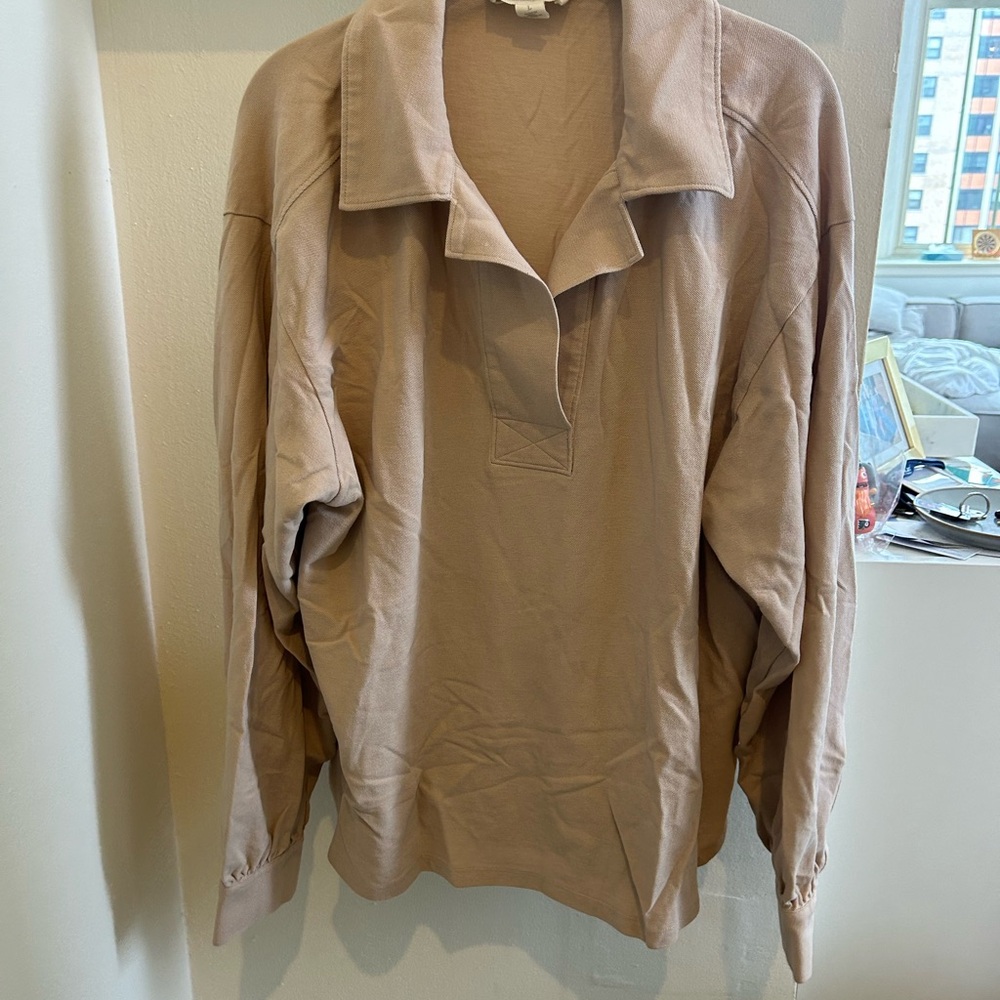 Beige Long Sleeve Polo Shirt